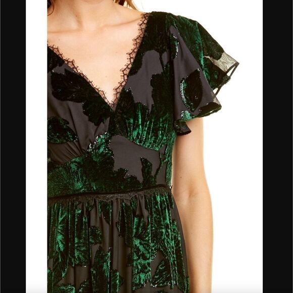 Marchesa Notte V-neck Velvet Burnout Lace Metallic Floral Maxi Dress Gown sz 6 - Picture 4 of 15